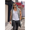 image:imageCOOFANDY Mens Long Hooded Cardigan Sleeveless Ruffle Shawl Collar Lightweight Open Front Drape Kimono VestMiddle Grey