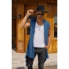 image:imageCOOFANDY Mens Long Hooded Cardigan Sleeveless Ruffle Shawl Collar Lightweight Open Front Drape Kimono VestNavy