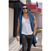image:imageCOOFANDY Mens Long Hooded Cardigan Sleeveless Ruffle Shawl Collar Lightweight Open Front Drape Kimono VestNavy