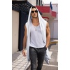 image:imageCOOFANDY Mens Long Hooded Cardigan Sleeveless Ruffle Shawl Collar Lightweight Open Front Drape Kimono VestWhite