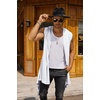 image:imageCOOFANDY Mens Long Hooded Cardigan Sleeveless Ruffle Shawl Collar Lightweight Open Front Drape Kimono VestWhite