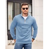 image:imageCOOFANDY Mens Quarter Zip Pullover Casual Mock Neck Quilted Sweatshirt 2026  Smooth metal zipper sweater warm without bulk long sleeve regular fit fall winterLight Blue