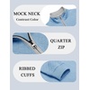 image:imageCOOFANDY Mens Quarter Zip Pullover Casual Mock Neck Quilted Sweatshirt 2026  Smooth metal zipper sweater warm without bulk long sleeve regular fit fall winterLight Blue