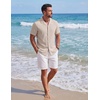 image:imageCOOFANDY Mens Short Sleeve Button Down Shirts Casual Cuban Collar Shirt  100 CottonBeach Summer HolidayCuban StyleBeige