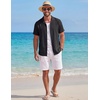 image:imageCOOFANDY Mens Short Sleeve Button Down Shirts Casual Cuban Collar Shirt  100 CottonBeach Summer HolidayCuban StyleBlack