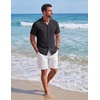 image:imageCOOFANDY Mens Short Sleeve Button Down Shirts Casual Cuban Collar Shirt  100 CottonBeach Summer HolidayCuban StyleBlack