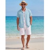 image:imageCOOFANDY Mens Short Sleeve Button Down Shirts Casual Cuban Collar Shirt  100 CottonBeach Summer HolidayCuban StyleBlue