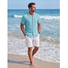 image:imageCOOFANDY Mens Short Sleeve Button Down Shirts Casual Cuban Collar Shirt  100 CottonBeach Summer HolidayCuban StyleBlue