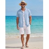 image:imageCOOFANDY Mens Short Sleeve Button Down Shirts Casual Cuban Collar Shirt  100 CottonBeach Summer HolidayCuban StyleLight Blue