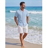 image:imageCOOFANDY Mens Short Sleeve Button Down Shirts Casual Cuban Collar Shirt  100 CottonBeach Summer HolidayCuban StyleLight Blue