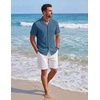 image:imageCOOFANDY Mens Short Sleeve Button Down Shirts Casual Cuban Collar Shirt  100 CottonBeach Summer HolidayCuban StyleNavy Blue