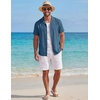 image:imageCOOFANDY Mens Short Sleeve Button Down Shirts Casual Cuban Collar Shirt  100 CottonBeach Summer HolidayCuban StyleNavy Blue