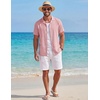 image:imageCOOFANDY Mens Short Sleeve Button Down Shirts Casual Cuban Collar Shirt  100 CottonBeach Summer HolidayCuban StylePink