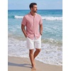 image:imageCOOFANDY Mens Short Sleeve Button Down Shirts Casual Cuban Collar Shirt  100 CottonBeach Summer HolidayCuban StylePink