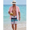 image:imageCOOFANDY Mens Short Sleeve Button Down Shirts Casual Cuban Collar Shirt  100 CottonBeach Summer HolidayCuban StylePink
