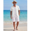 image:imageCOOFANDY Mens Short Sleeve Button Down Shirts Casual Cuban Collar Shirt  100 CottonBeach Summer HolidayCuban StyleWhite