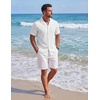 image:imageCOOFANDY Mens Short Sleeve Button Down Shirts Casual Cuban Collar Shirt  100 CottonBeach Summer HolidayCuban StyleWhite