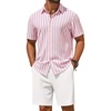 image:imageCOOFANDY Mens 2 Piece Outfit Casual Short Sleeve Button Down Shirt and Beach Shorts Set Summer Vacation Outfits for MenPink White Stripe