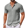 image:imageCOOFANDY Mens Knit Button Down Shirts Short Sleeve Polo Shirt for Vacation  Knit ShirtButton Up Shirt Casual Shirt Summer ShirtOld Money ClothesGoing Out ShirtBusiness Casual ShirtCrochet ShirtLight Grey