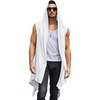 image:imageCOOFANDY Mens Long Hooded Cardigan Sleeveless Ruffle Shawl Collar Lightweight Open Front Drape Kimono VestWhite