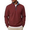 image:imageCOOFANDY Mens Quarter Zip Pullover Fleece Casual Long Sleeve Polo Sweater  14 Zip Pullover Fleece Lined Color Black Collar Sweatshirt Long Sleeve Sweater Casual Vintage Classic Fall WinterWine Red