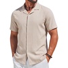 image:imageCOOFANDY Mens Short Sleeve Button Down Shirts Casual Cuban Collar Shirt  100 CottonBeach Summer HolidayCuban StyleBeige