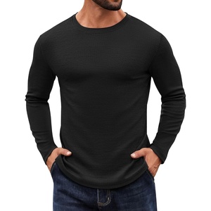 image:imageCOOFANDY Crewneck Sweaters for Men Slim Fit Long Sleeve Pullover Tops  Stretch Ribbed Knit Soft Touch Fabric High Elasticity Thermal Long Sleeve Tee ShirtsAll Black