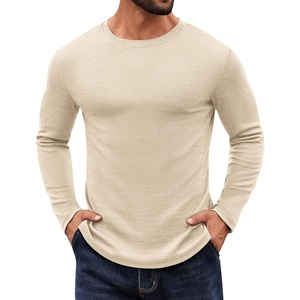 image:imageCOOFANDY Crewneck Sweaters for Men Slim Fit Long Sleeve Pullover Tops  Stretch Ribbed Knit Soft Touch Fabric High Elasticity Thermal Long Sleeve Tee ShirtsLight Khaki