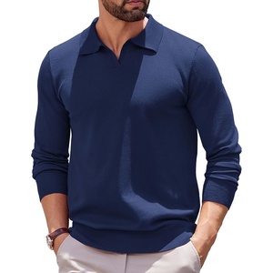 image:imageCOOFANDY Long Sleeve Polo Shirts for Men Pullover Sweaters Knit Polo Shirt  Vintage VNeck PoloRetro Open CollarSoft Breathable KnitStretch Ribbed Cuffs amp HemVacation Casual StyleBusinessNavy Blue