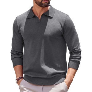 image:imageCOOFANDY Long Sleeve Polo Shirts for Men Pullover Sweaters Knit Polo Shirt  Vintage VNeck PoloRetro Open CollarSoft Breathable KnitStretch Ribbed Cuffs amp HemVacation Casual StyleBusinessDark Gray