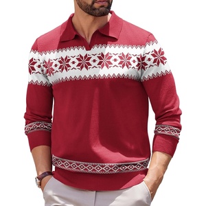 image:imageCOOFANDY Long Sleeve Polo Shirts for Men Pullover Sweaters Knit Polo Shirt  Vintage VNeck PoloRetro Open CollarSoft Breathable KnitStretch Ribbed Cuffs amp HemVacation Casual StyleBusinessChristmas Red  White