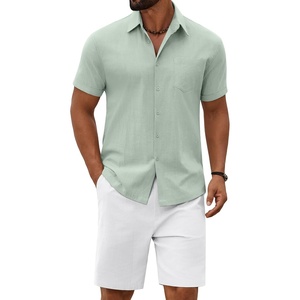 image:imageCOOFANDY Mens 2 Piece Outfit Summer Shorts Sets Short Sleeve Cotton Shirts  100 CottonShirt And Shorts SetsChest PocketElastic DrawstringMachine WashableBeachVacationCruiseTravelWeddingPartyGreenWhite