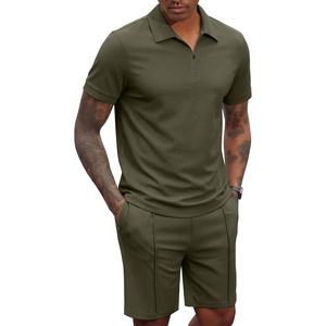 image:imageCOOFANDY Mens 2 Pieces Outfits Quarter Zip Polo Shirt and Shorts Set Casual Summer TracksuitArmy Green