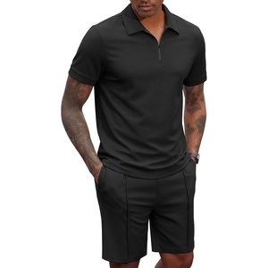 image:imageCOOFANDY Mens 2 Pieces Outfits Quarter Zip Polo Shirt and Shorts Set Casual Summer TracksuitBlack