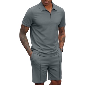 image:imageCOOFANDY Mens 2 Pieces Outfits Quarter Zip Polo Shirt and Shorts Set Casual Summer TracksuitDark Grey
