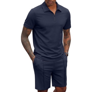 image:imageCOOFANDY Mens 2 Pieces Outfits Quarter Zip Polo Shirt and Shorts Set Casual Summer TracksuitNavy Blue