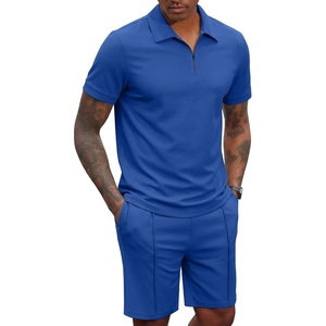 image:imageCOOFANDY Mens 2 Pieces Outfits Quarter Zip Polo Shirt and Shorts Set Casual Summer TracksuitRoyal Blue