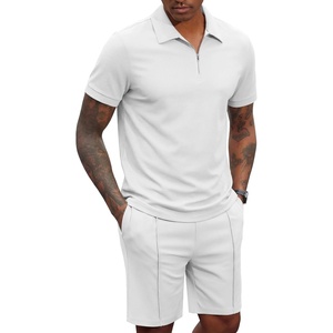 image:imageCOOFANDY Mens 2 Pieces Outfits Quarter Zip Polo Shirt and Shorts Set Casual Summer TracksuitWhite