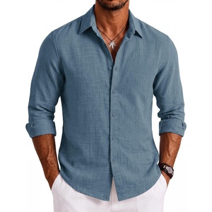 image:imageCOOFANDY Mens Button Down Shirt Long Sleeve Casual Untucked Shirts Textured Summer Beach ShirtsDark Blue