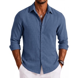 image:imageCOOFANDY Mens Button Down Shirt Long Sleeve Casual Untucked Shirts Textured Summer Beach ShirtsDenim Blue