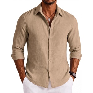 image:imageCOOFANDY Mens Button Down Shirt Long Sleeve Casual Untucked Shirts Textured Summer Beach ShirtsKhaki