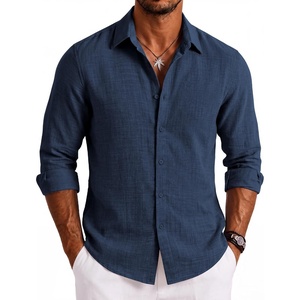 image:imageCOOFANDY Mens Button Down Shirt Long Sleeve Casual Untucked Shirts Textured Summer Beach ShirtsNavy Blue