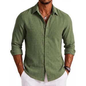 image:imageCOOFANDY Mens Button Down Shirt Long Sleeve Casual Untucked Shirts Textured Summer Beach ShirtsOlive Green