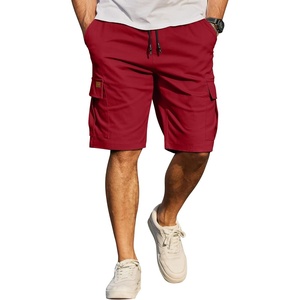 image:imageCOOFANDY Mens Casual Cargo Shorts 10 Cotton Chino Shorts with 6 Pockets  Drawstring Elastic Waist Knee Length Loose Fit Summer Twill Fabric Work Shorts for Hiking Walking Outdoor StreetwearRed
