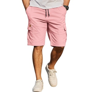image:imageCOOFANDY Mens Casual Cargo Shorts 10 Cotton Chino Shorts with 6 Pockets  Drawstring Elastic Waist Knee Length Loose Fit Summer Twill Fabric Work Shorts for Hiking Walking Outdoor StreetwearPink