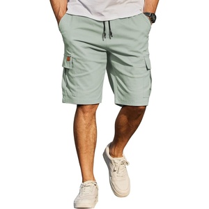 image:imageCOOFANDY Mens Casual Cargo Shorts 10 Cotton Chino Shorts with 6 Pockets  Drawstring Elastic Waist Knee Length Loose Fit Summer Twill Fabric Work Shorts for Hiking Walking Outdoor StreetwearLight Green