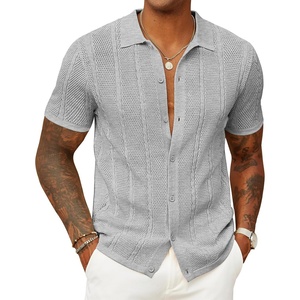 image:imageCOOFANDY Mens Knit Button Down Shirts Casual Textured Polo Shirt Short Sleeve Vintage Summer Beach TopsLight Grey