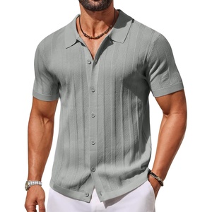 image:imageCOOFANDY Mens Knit Button Down Shirts Short Sleeve Polo Shirt for Vacation  Knit ShirtButton Up Shirt Casual Shirt Summer ShirtOld Money ClothesGoing Out ShirtBusiness Casual ShirtCrochet ShirtLight Grey