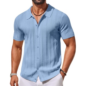 image:imageCOOFANDY Mens Knit Button Down Shirts Short Sleeve Polo Shirt for Vacation  Knit ShirtButton Up Shirt Casual Shirt Summer ShirtOld Money ClothesGoing Out ShirtBusiness Casual ShirtCrochet ShirtBlue