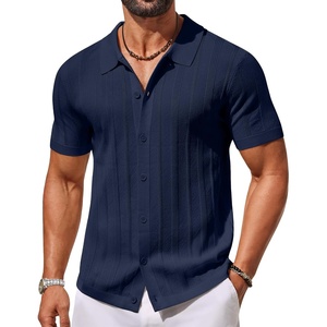 image:imageCOOFANDY Mens Knit Button Down Shirts Short Sleeve Polo Shirt for Vacation  Knit ShirtButton Up Shirt Casual Shirt Summer ShirtOld Money ClothesGoing Out ShirtBusiness Casual ShirtCrochet ShirtNavy Blue